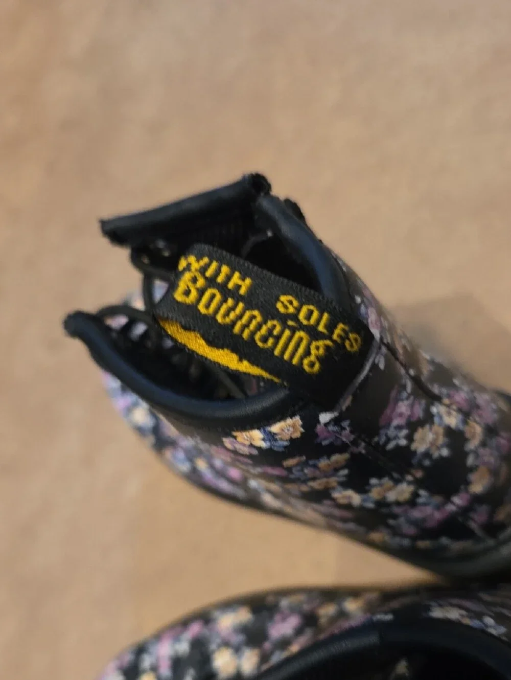 Dr Martens Floral Combat Boots - Black with Pink & Cream Flowers Size 10 Toddler